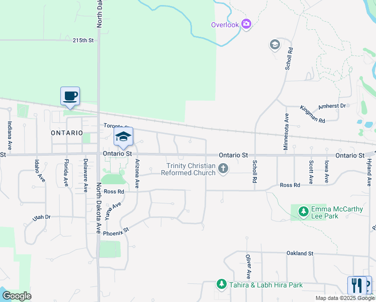 map of restaurants, bars, coffee shops, grocery stores, and more near 3901 Ontario Street in Ames