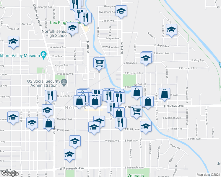 map of restaurants, bars, coffee shops, grocery stores, and more near 200 Winter Avenue in Norfolk