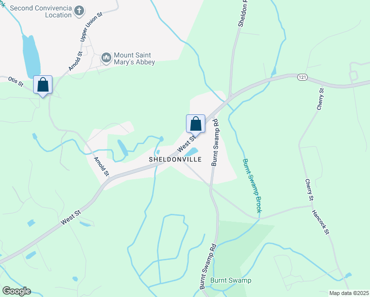 map of restaurants, bars, coffee shops, grocery stores, and more near 1043 West Street in Wrentham