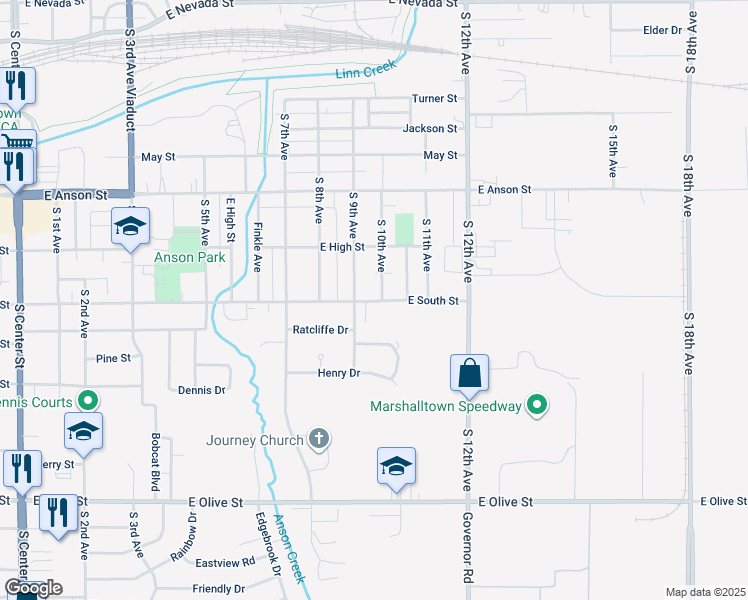 map of restaurants, bars, coffee shops, grocery stores, and more near 1100-1198 S 9th Ave in Marshalltown