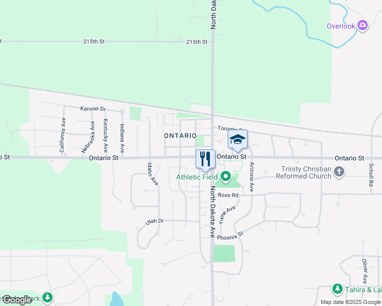 map of restaurants, bars, coffee shops, grocery stores, and more near 4612 Ontario Street in Ames