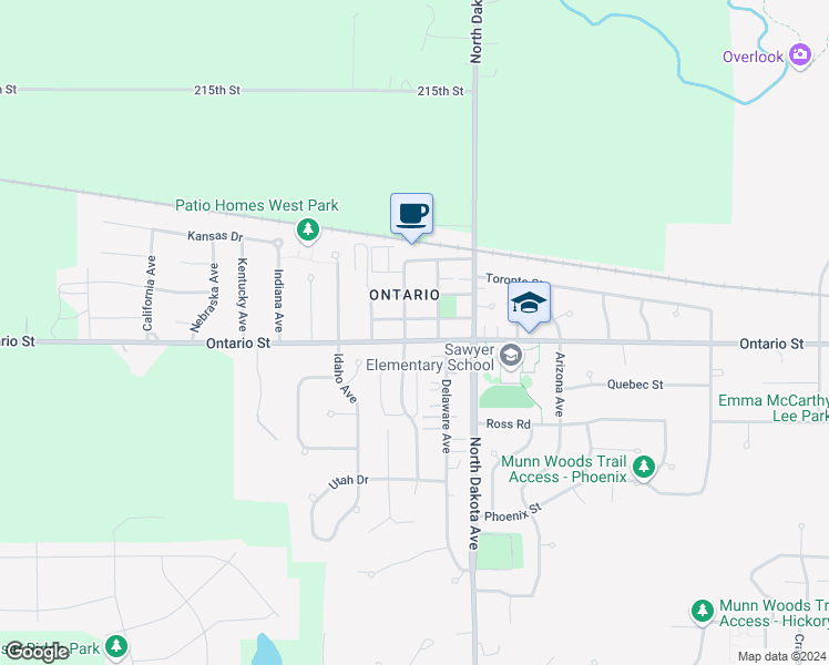 map of restaurants, bars, coffee shops, grocery stores, and more near 4612 Ontario Street in Ames