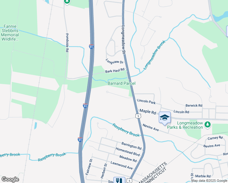 map of restaurants, bars, coffee shops, grocery stores, and more near 74 Jonquil Lane in Longmeadow