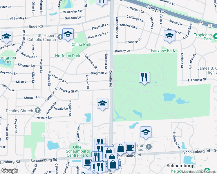 map of restaurants, bars, coffee shops, grocery stores, and more near 10 Thacker Street West in Hoffman Estates