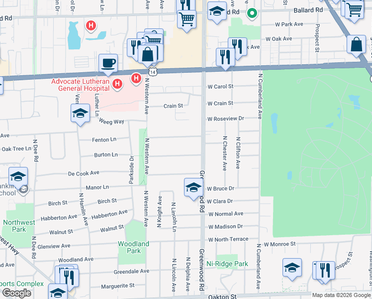 map of restaurants, bars, coffee shops, grocery stores, and more near 8615 West Park Lane in Niles