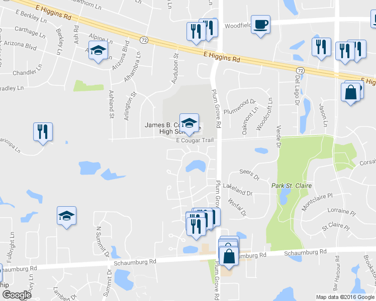 map of restaurants, bars, coffee shops, grocery stores, and more near 634 Breakers Point in Schaumburg