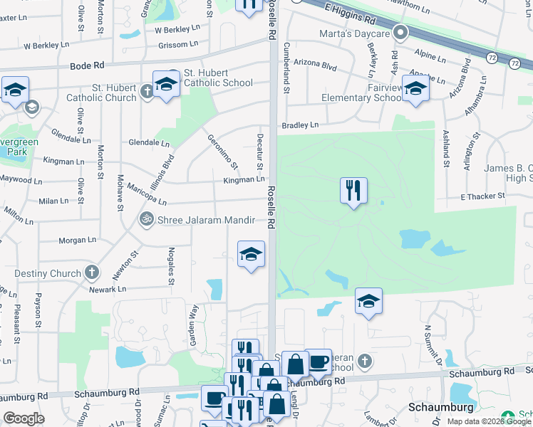 map of restaurants, bars, coffee shops, grocery stores, and more near 5 Thacker Street West in Schaumburg