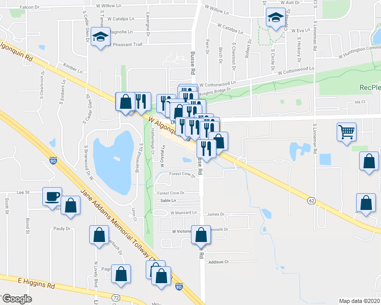 map of restaurants, bars, coffee shops, grocery stores, and more near 1777 West Crystal Lane in Mount Prospect