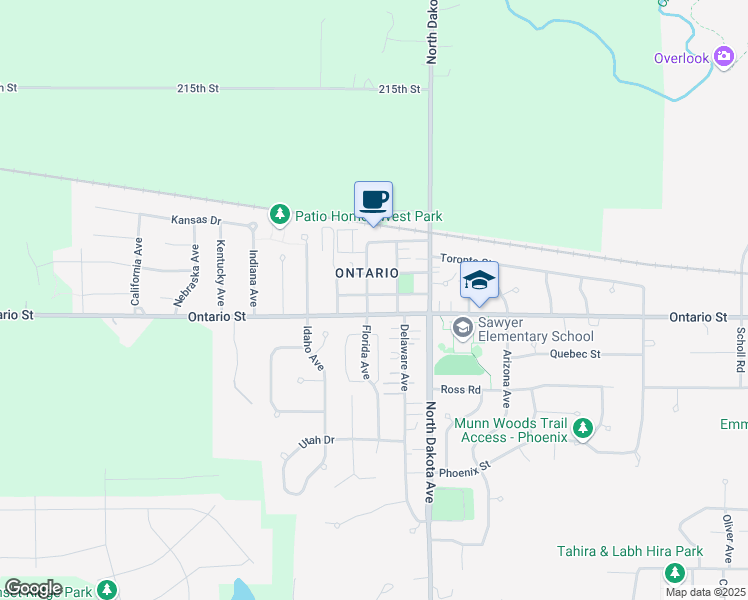 map of restaurants, bars, coffee shops, grocery stores, and more near 4612 Ontario Street in Ames