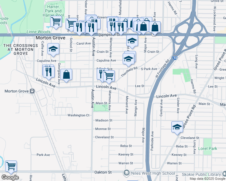 map of restaurants, bars, coffee shops, grocery stores, and more near 8423 Marmora Avenue in Morton Grove