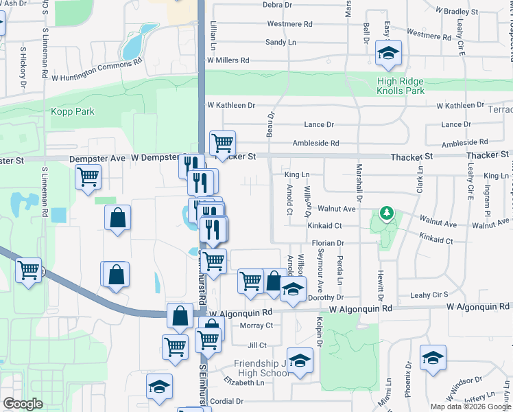 map of restaurants, bars, coffee shops, grocery stores, and more near 920 Beau Drive in Des Plaines