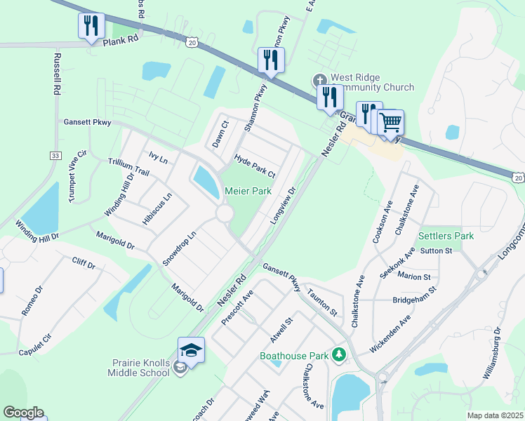 map of restaurants, bars, coffee shops, grocery stores, and more near 263 Garden Drive in Elgin