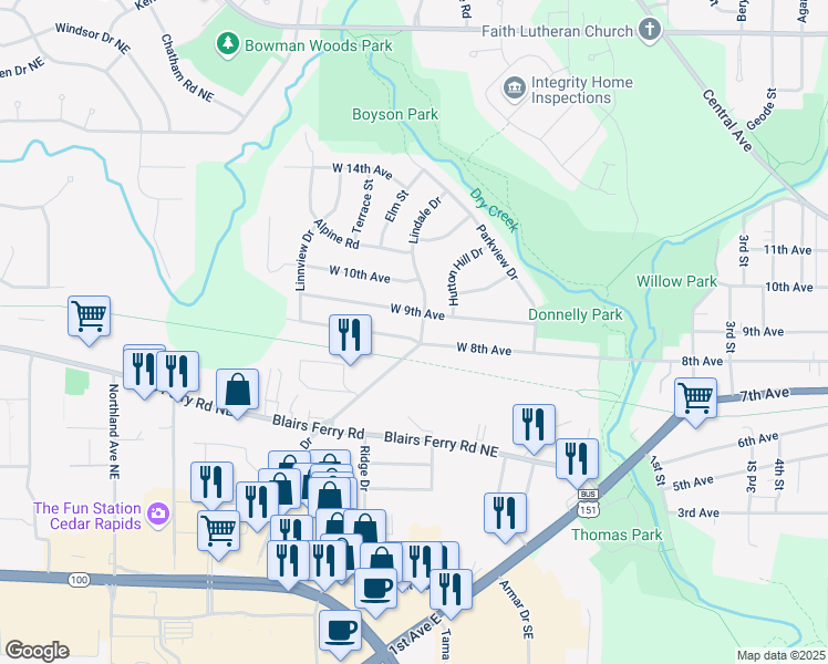 map of restaurants, bars, coffee shops, grocery stores, and more near 820 West 8th Avenue in Marion