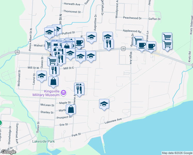 map of restaurants, bars, coffee shops, grocery stores, and more near 80 Walker Drive in Kingsville