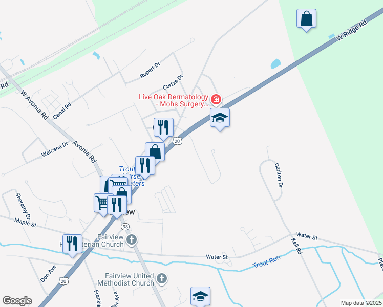 map of restaurants, bars, coffee shops, grocery stores, and more near 4030 Evergreen Trail in Fairview