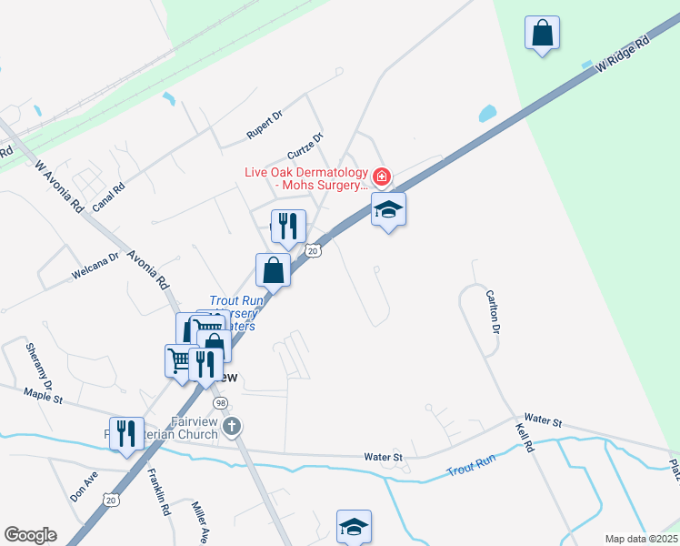 map of restaurants, bars, coffee shops, grocery stores, and more near 4030 Evergreen Trail in Fairview