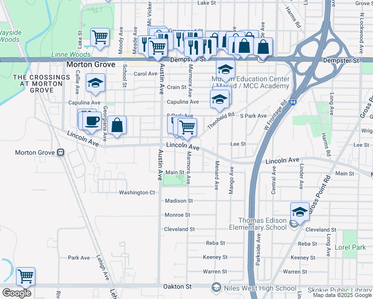map of restaurants, bars, coffee shops, grocery stores, and more near 8423 Marmora Avenue in Morton Grove
