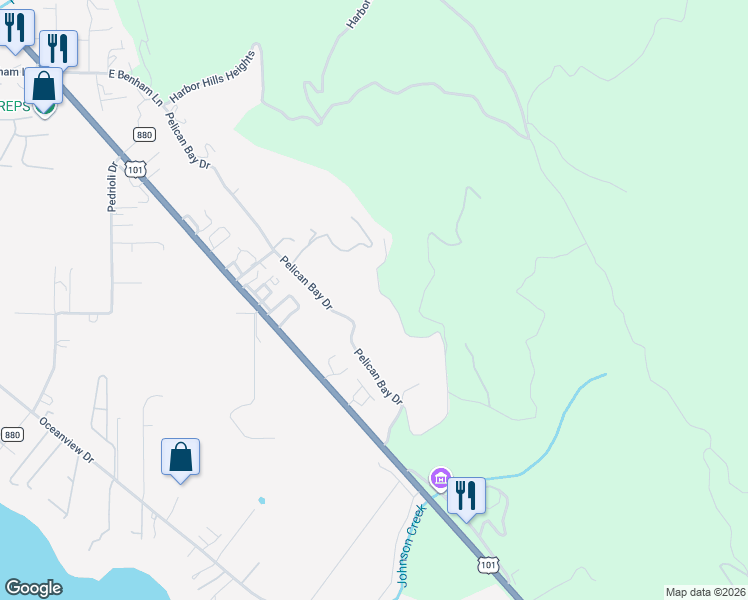 map of restaurants, bars, coffee shops, grocery stores, and more near 15706 Upper Benham Lane in Brookings
