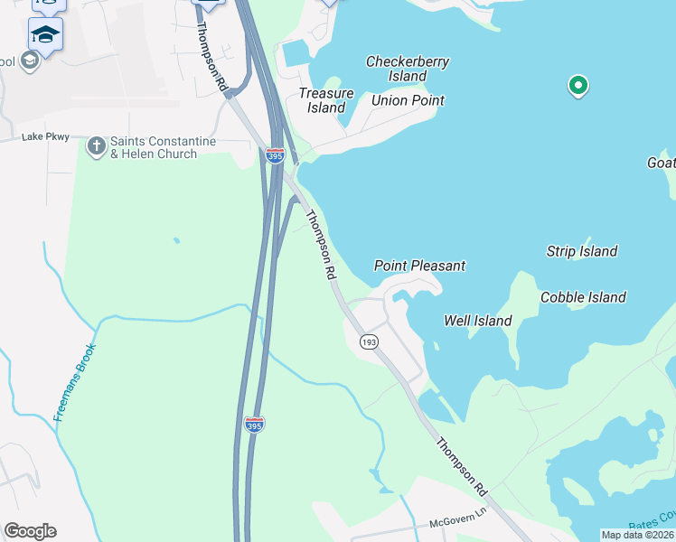 map of restaurants, bars, coffee shops, grocery stores, and more near 261 Thompson Road in Webster