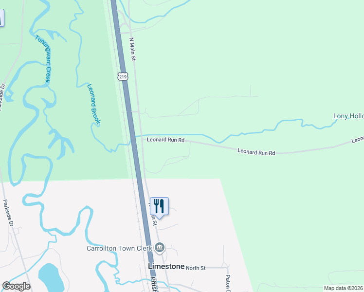 map of restaurants, bars, coffee shops, grocery stores, and more near 5821 Leonard Run Road in Limestone