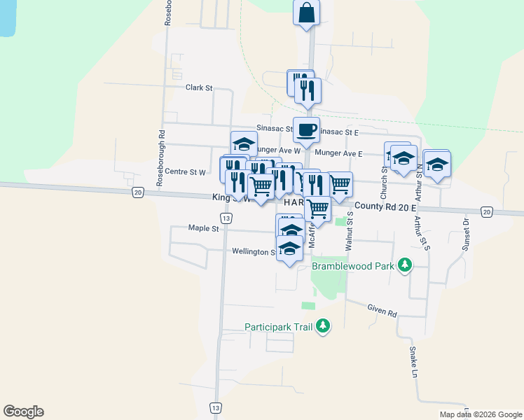 map of restaurants, bars, coffee shops, grocery stores, and more near 146 Maple Street in Essex