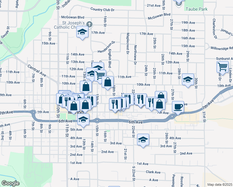map of restaurants, bars, coffee shops, grocery stores, and more near 1820 8th Ave in Marion