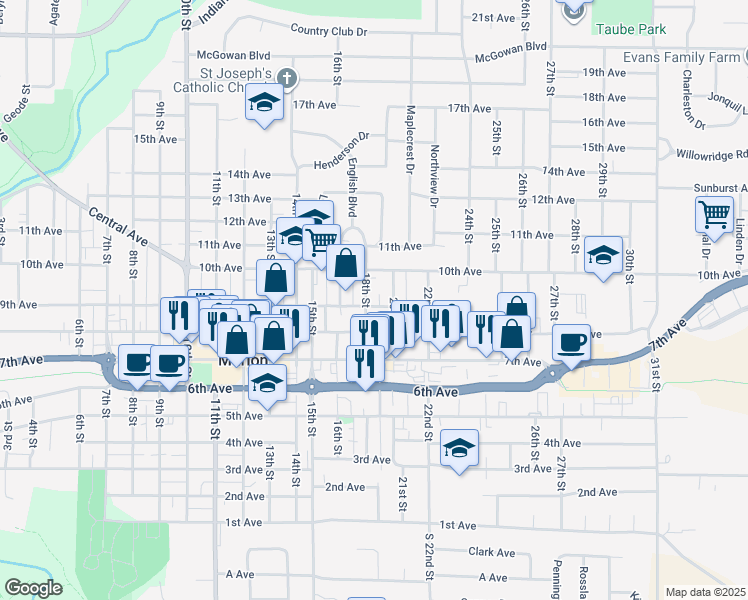 map of restaurants, bars, coffee shops, grocery stores, and more near 1820 8th Ave in Marion