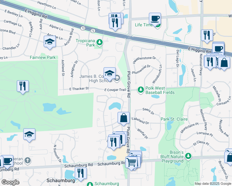 map of restaurants, bars, coffee shops, grocery stores, and more near 332 Palisades Point in Schaumburg