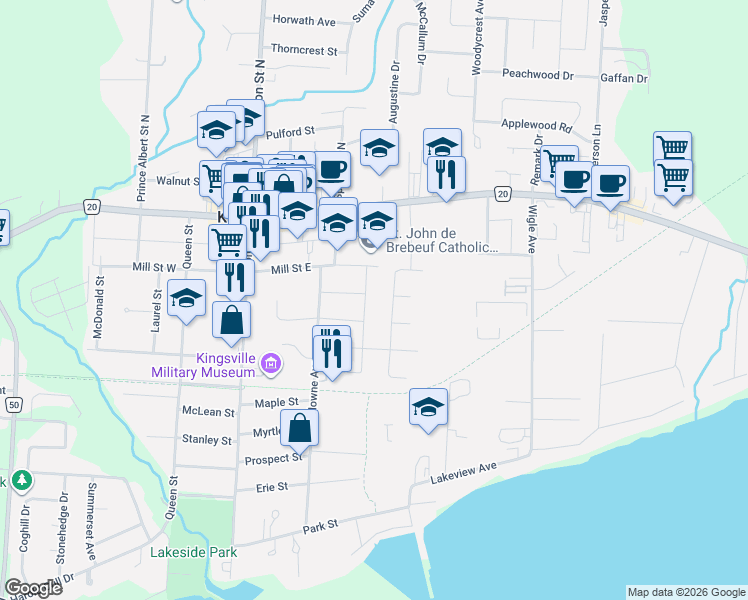 map of restaurants, bars, coffee shops, grocery stores, and more near 80 Walker Drive in Kingsville