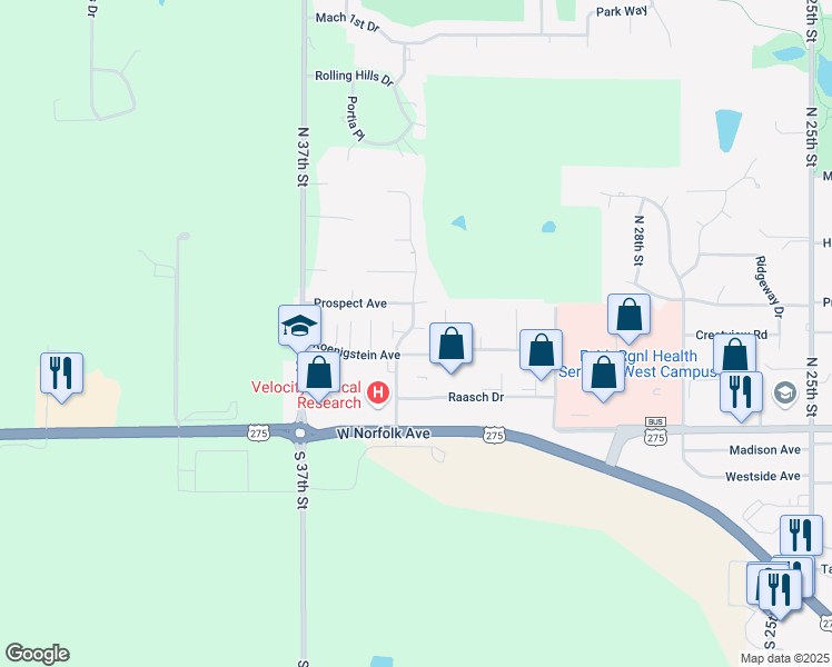 map of restaurants, bars, coffee shops, grocery stores, and more near 3309 Prospect Avenue in Norfolk