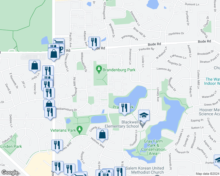 map of restaurants, bars, coffee shops, grocery stores, and more near 2304 Glenview Court in Schaumburg
