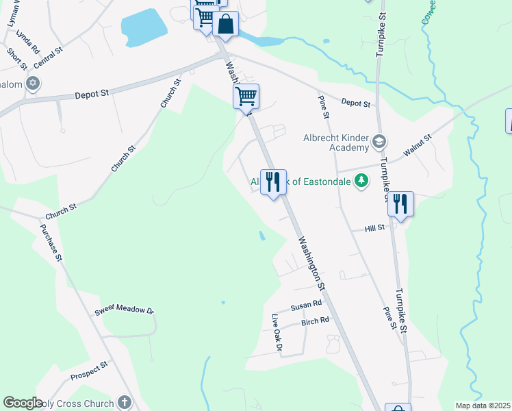 map of restaurants, bars, coffee shops, grocery stores, and more near 11 Nancy Road in Easton