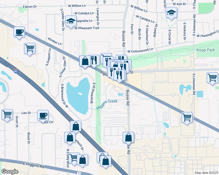 map of restaurants, bars, coffee shops, grocery stores, and more near 1759 West Algonquin Road in Mount Prospect