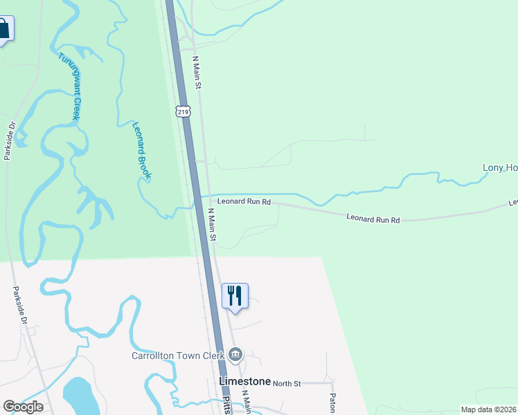 map of restaurants, bars, coffee shops, grocery stores, and more near 5821 Leonard Run Road in Limestone