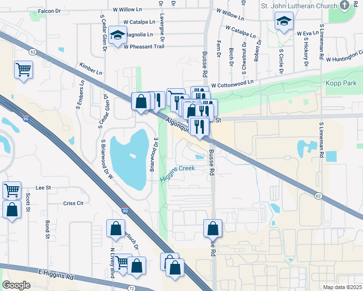 map of restaurants, bars, coffee shops, grocery stores, and more near 1759 West Algonquin Road in Mount Prospect