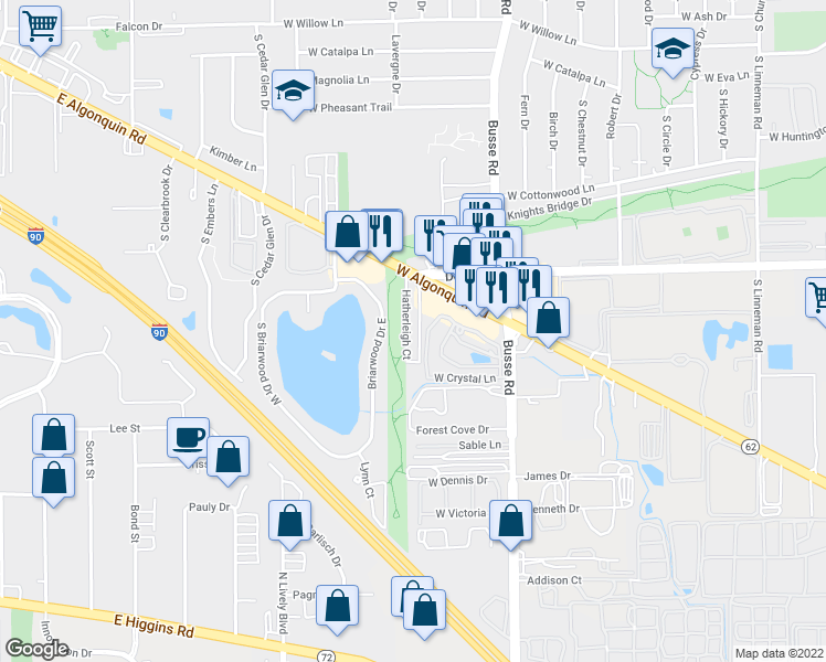 map of restaurants, bars, coffee shops, grocery stores, and more near 1769 Hatherleigh Court in Mount Prospect