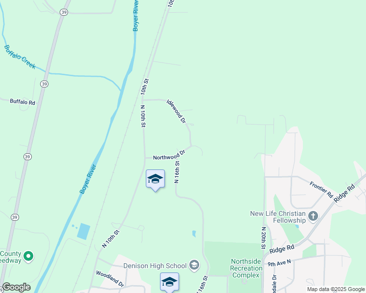 map of restaurants, bars, coffee shops, grocery stores, and more near 1401-1417 Idlewood Drive in Denison