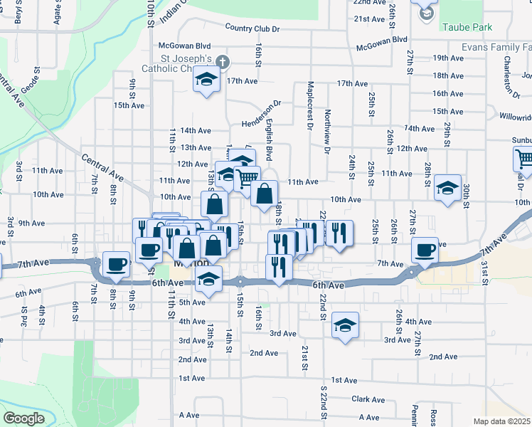 map of restaurants, bars, coffee shops, grocery stores, and more near 998 17th Street in Marion