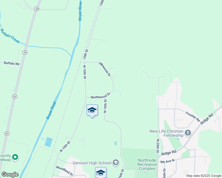 map of restaurants, bars, coffee shops, grocery stores, and more near 1401 Idlewood Drive in Denison