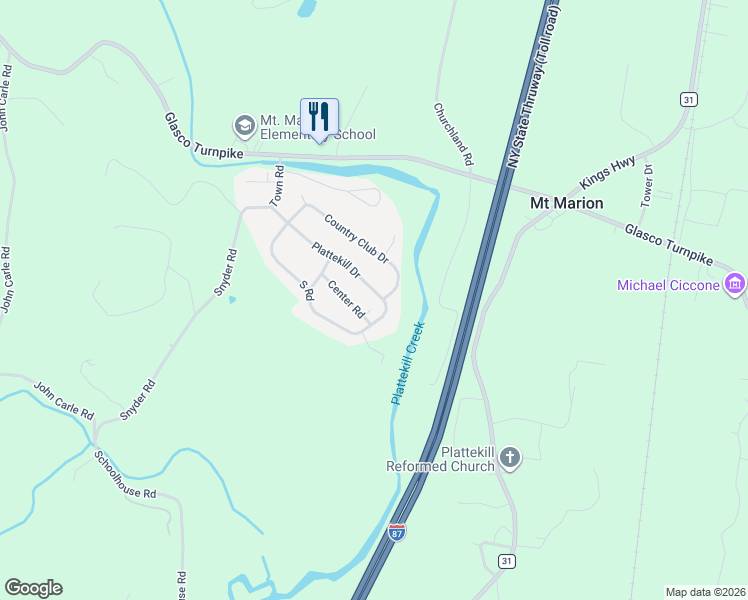 map of restaurants, bars, coffee shops, grocery stores, and more near 47 Plattekill Drive in Mount Marion
