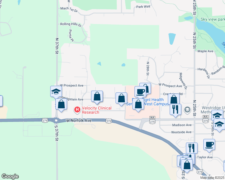 map of restaurants, bars, coffee shops, grocery stores, and more near 305 31st Street in Norfolk