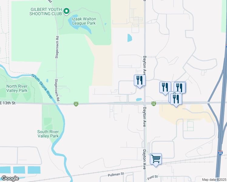 map of restaurants, bars, coffee shops, grocery stores, and more near 1415 Baltimore Drive in Ames