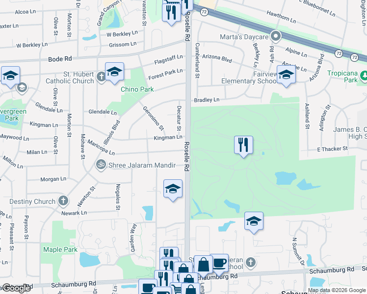 map of restaurants, bars, coffee shops, grocery stores, and more near 10 Maricopa Lane in Hoffman Estates