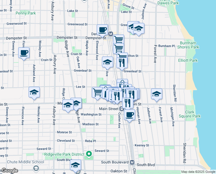 map of restaurants, bars, coffee shops, grocery stores, and more near 946 Sherman Avenue in Evanston