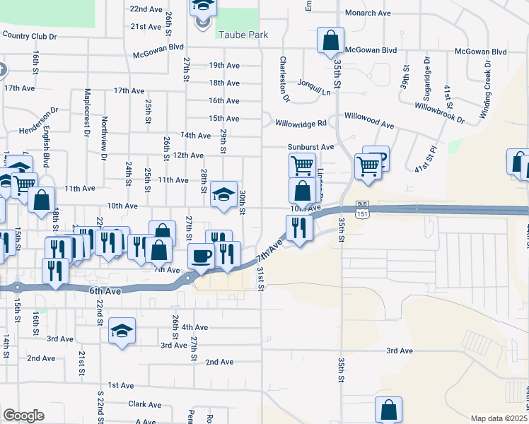 map of restaurants, bars, coffee shops, grocery stores, and more near 3055 10th Avenue in Marion