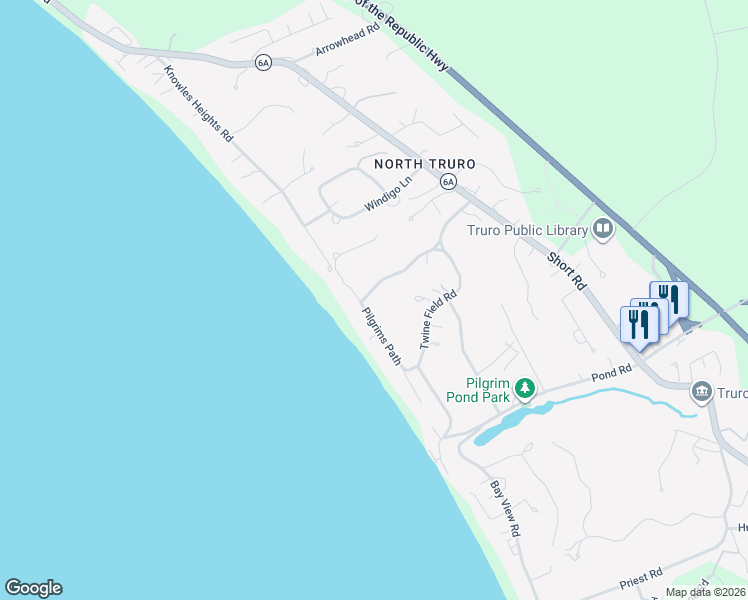 map of restaurants, bars, coffee shops, grocery stores, and more near 46 Twine Field Road in Provincetown