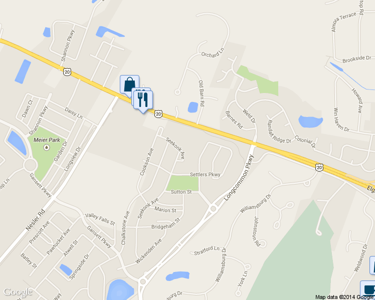 map of restaurants, bars, coffee shops, grocery stores, and more near 3019 Seekonk Avenue in Elgin