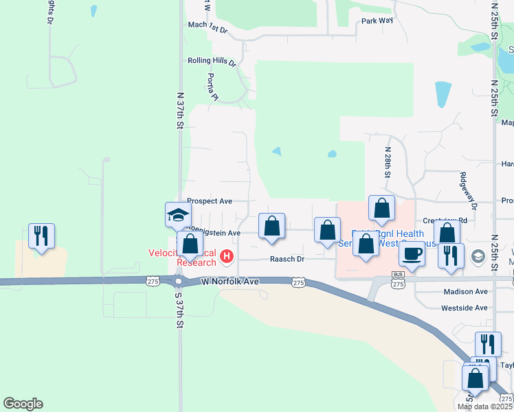 map of restaurants, bars, coffee shops, grocery stores, and more near 3309 Prospect Avenue in Norfolk