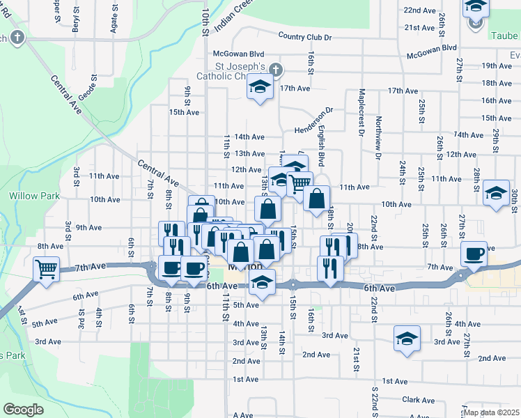 map of restaurants, bars, coffee shops, grocery stores, and more near 966 13th Street in Marion