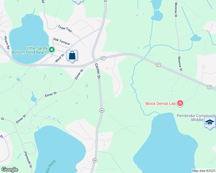 map of restaurants, bars, coffee shops, grocery stores, and more near 676 Center Street in Pembroke